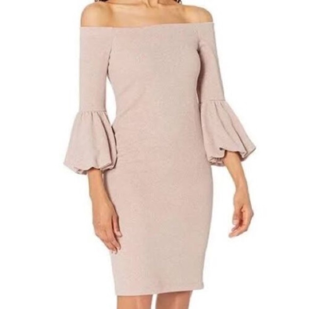 NWT Eliza J Shimmer Bell Sleeve Bodycon Dress Off the Shoulder 6 8